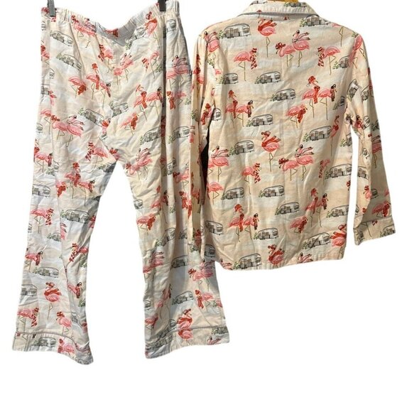 Nick & Nora Pink Flamingo Airstream Flannel Pajamas Top MED Pants LARGE READ!! - Picture 10 of 13